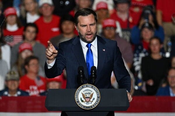Vice President JD Vance speaking during a campaign rally in Hendersonville, N.C., on Monday, where he promised hundreds of millions of dollars in hurricane recovery aid.