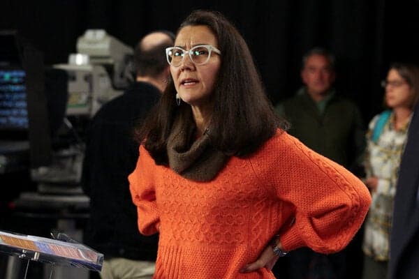 Mary Peltola, the Democratic nominee for Senate in Alaska, during a debate earlier this month.