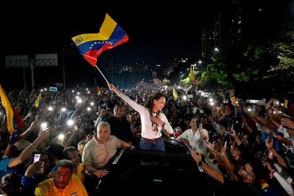 Ms. Machado greetings supporters in Caracas on Sunday.